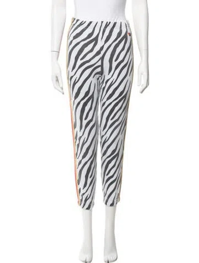 Pre-owned Aviator Nation Animal Print Straight Leg Pants In White