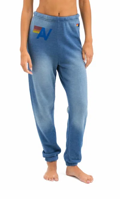 Aviator Nation 5 Stripe Sweatpants In Faded Water In Blue