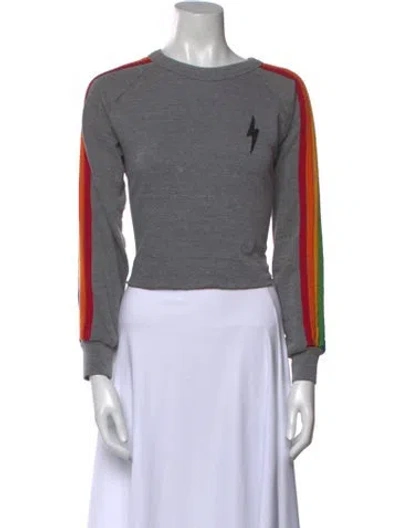 Pre-owned Aviator Nation Bateau Neckline Long Sleeve Crop Top In Gray