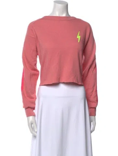Pre-owned Aviator Nation Bateau Neckline Long Sleeve Crop Top In Pink