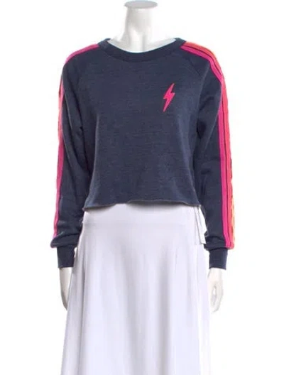 Pre-owned Aviator Nation Bateau Neckline Long Sleeve Sweatshirt In Blue