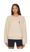 Aviator Nation Bolt 2 Relaxed Crewneck Sweatshirt In Sand & Neon Pink