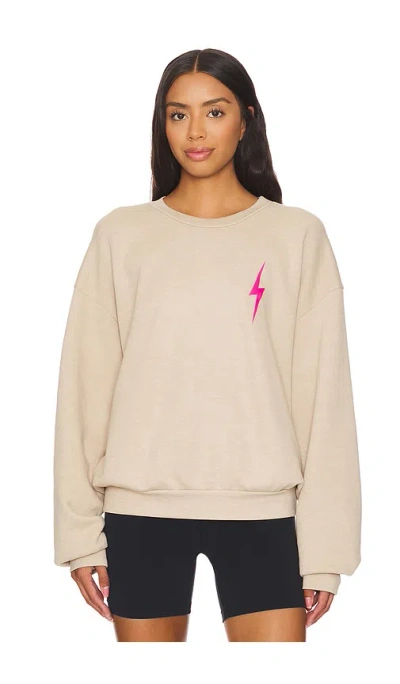 Aviator Nation Bolt 2 Relaxed Crewneck Sweatshirt In Sand & Neon Pink