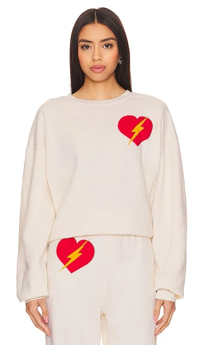 Aviator Nation Bolt Heart Crew Neck Sweatshirt In 复古白色