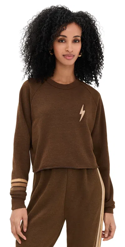 Aviator Nation Bolt Rugby Stitch Cropped Crew Sweatshirt Chocolate/espresso In Brown