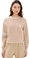Aviator Nation Bolt Rugby Stitch Cropped Crew Sweatshirt Sand/white Grey In Sand/white Grey