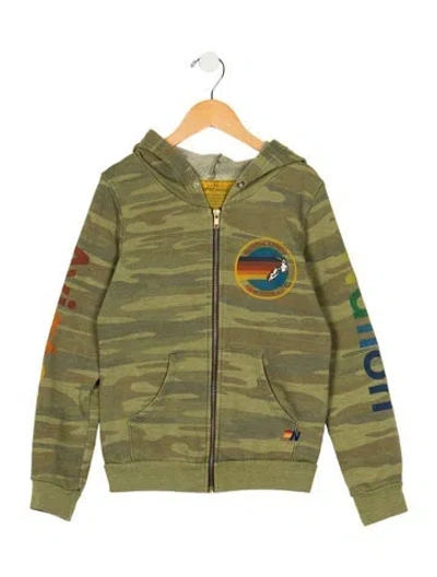 Pre-owned Aviator Nation Kids' Boys Branded Pattern Printed Hoodie In Green