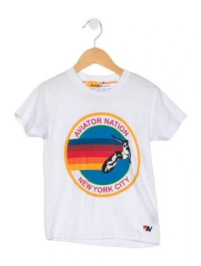Pre-owned Aviator Nation Kids' Boys Graphic Print Short Sleeve Shirt In White