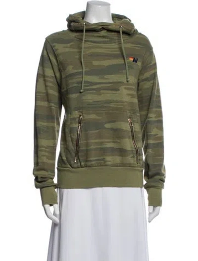 Pre-owned Aviator Nation Camouflage Print Cowl Neck Hoodie In Green
