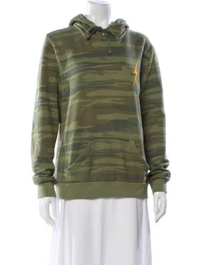Pre-owned Aviator Nation Camouflage Print Crew Neck Hoodie In Green