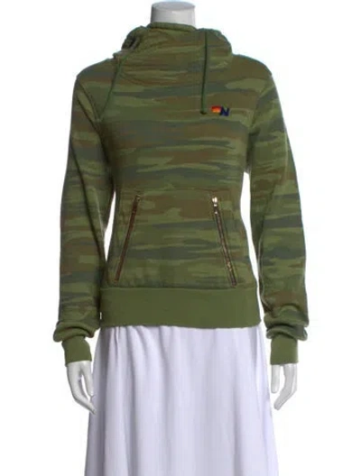 Pre-owned Aviator Nation Camouflage Print Crew Neck Hoodie In Green