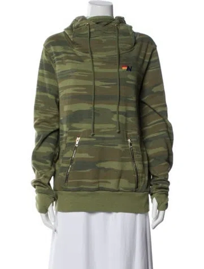 Pre-owned Aviator Nation Camouflage Print Crew Neck Hoodie In Green