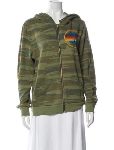 Pre-owned Aviator Nation Camouflage Print Crew Neck Hoodie In Green