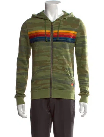 Pre-owned Aviator Nation Camouflage Print Crew Neck Hoodie In Green