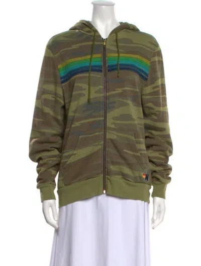 Pre-owned Aviator Nation Camouflage Print Crew Neck Sweatshirt In Green