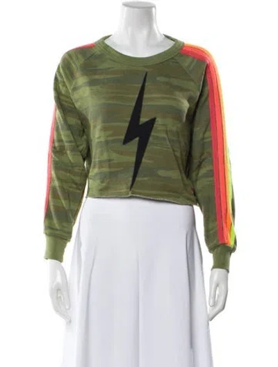Pre-owned Aviator Nation Camouflage Print Crew Neck Sweatshirt In Green