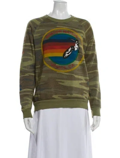 Pre-owned Aviator Nation Camouflage Print Crew Neck Sweatshirt In Green