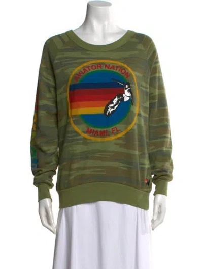Pre-owned Aviator Nation Camouflage Print Crew Neck Sweatshirt In Green