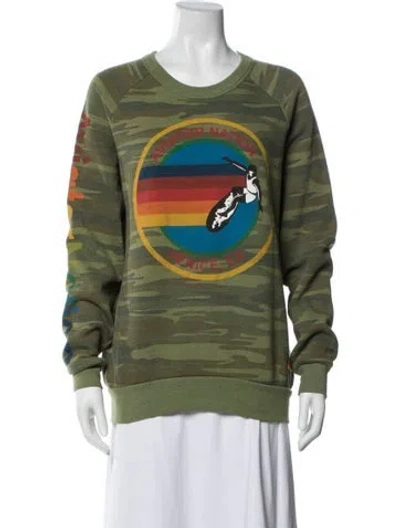 Pre-owned Aviator Nation Camouflage Print Crew Neck Sweatshirt In Green