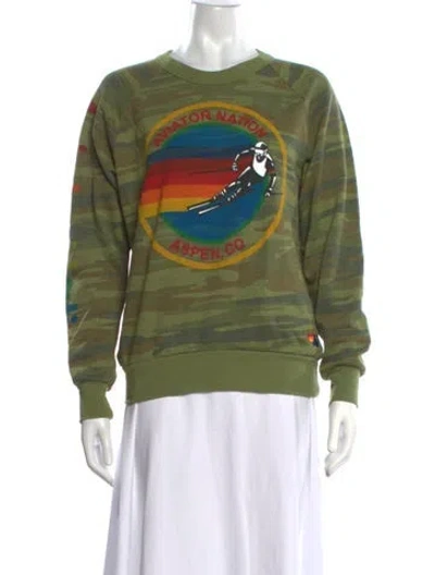 Pre-owned Aviator Nation Camouflage Print Crew Neck Sweatshirt In Green