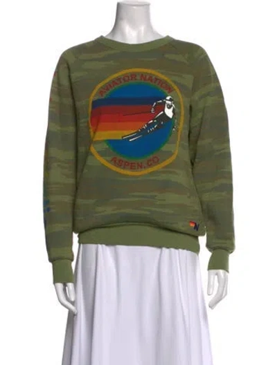 Pre-owned Aviator Nation Camouflage Print Crew Neck Sweatshirt In Green