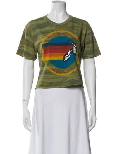 Pre-owned Aviator Nation Camouflage Print Crew Neck T-shirt In Green