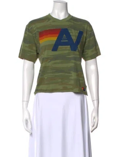 Pre-owned Aviator Nation Camouflage Print Crew Neck T-shirt In Green