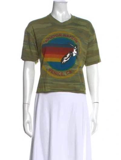 Pre-owned Aviator Nation Camouflage Print Crew Neck T-shirt In Green