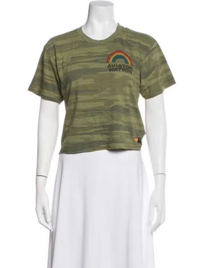 Pre-owned Aviator Nation Camouflage Print Crew Neck T-shirt In Green