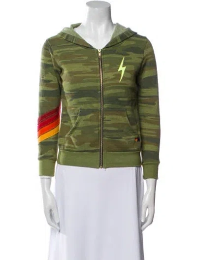 Pre-owned Aviator Nation Camouflage Print Jacket In Green