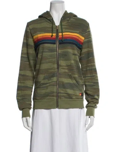 Pre-owned Aviator Nation Camouflage Print Jacket In Green
