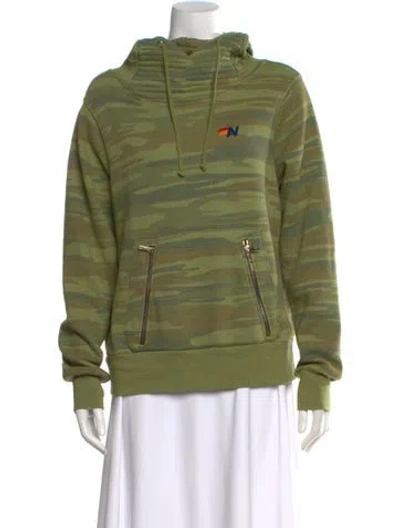 Pre-owned Aviator Nation Camouflage Print Mock Neck Hoodie In Green
