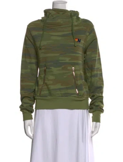 Pre-owned Aviator Nation Camouflage Print Mock Neck Hoodie In Green