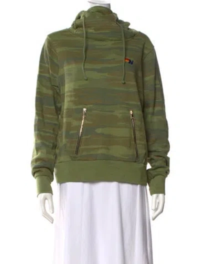Pre-owned Aviator Nation Camouflage Print Mock Neck Hoodie In Green