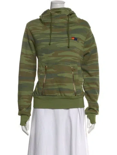 Pre-owned Aviator Nation Camouflage Print Mock Neck Hoodie In Green