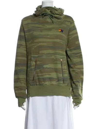 Pre-owned Aviator Nation Camouflage Print Mock Neck Sweater In Green