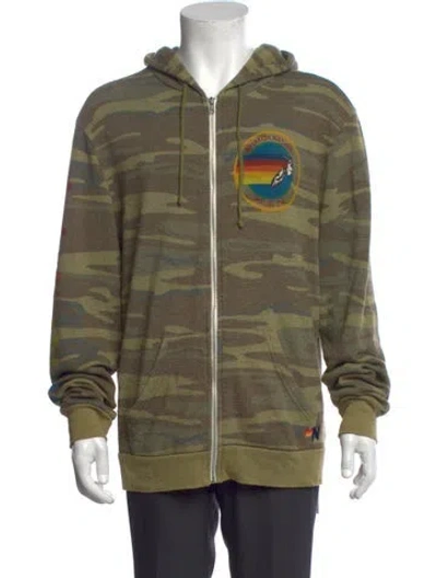 Pre-owned Aviator Nation Camouflage Print Open Front Hoodie In Green