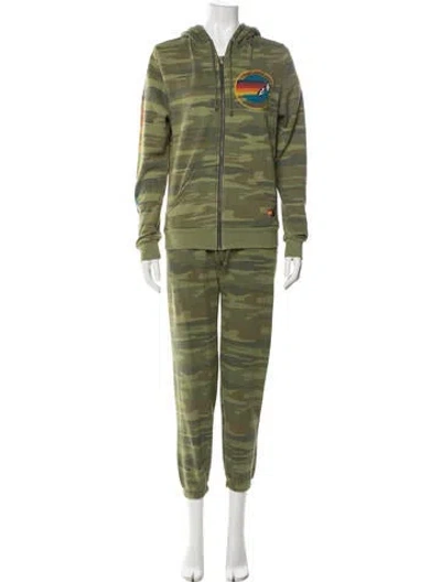 Pre-owned Aviator Nation Camouflage Print Pantsuit In Green