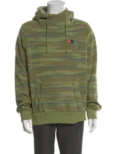 Pre-owned Aviator Nation Camouflage Print Turtleneck Hoodie In Green