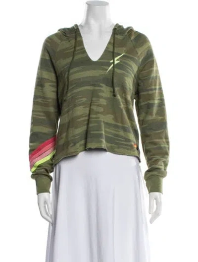 Pre-owned Aviator Nation Camouflage Print V-neck Hoodie In Green