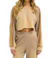 Aviator Nation Classic Stripe Cropped Crew Sweatshirt In Faded Tan In Neutral