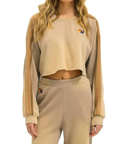 Aviator Nation Classic Stripe Cropped Crew Sweatshirt In Faded Tan In Neutral