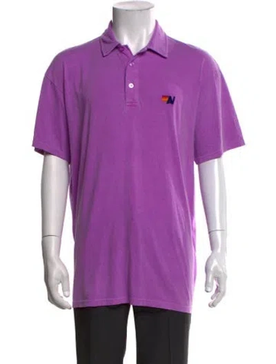 Pre-owned Aviator Nation Collar Short Sleeve Polo Shirt In Purple