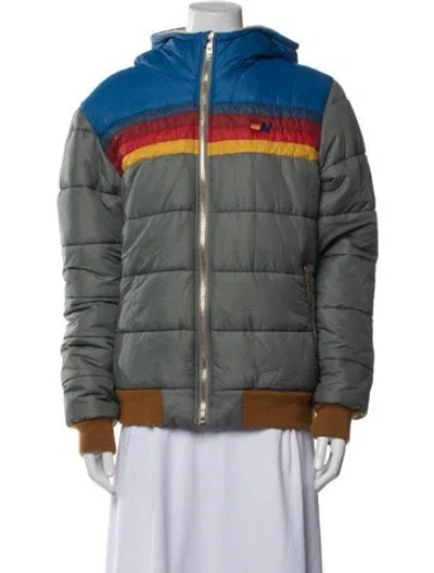 Pre-owned Aviator Nation Colorblock Pattern Bomber Jacket In Green