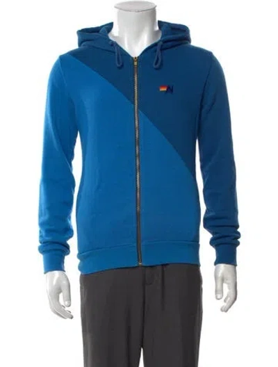 Pre-owned Aviator Nation Colorblock Pattern Crew Neck Hoodie In Blue