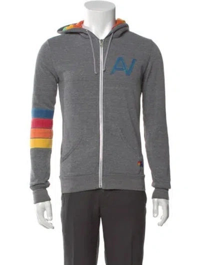 Pre-owned Aviator Nation Colorblock Pattern Crew Neck Hoodie In Gray