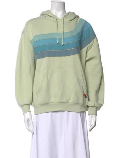 Pre-owned Aviator Nation Colorblock Pattern Crew Neck Hoodie In Green