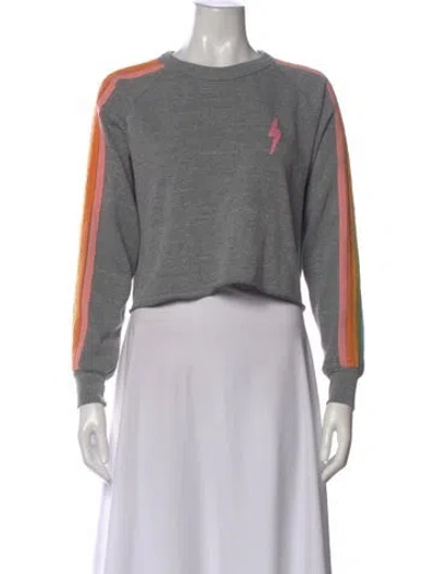 Pre-owned Aviator Nation Colorblock Pattern Crew Neck Sweater In Gray
