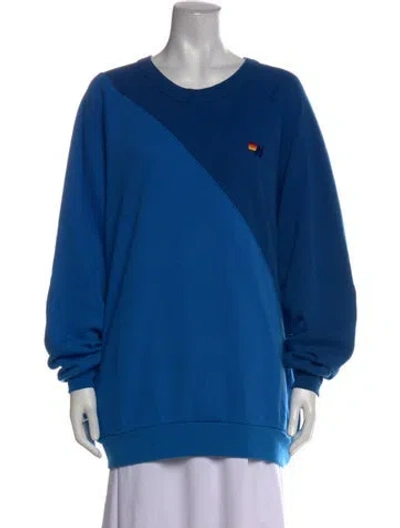 Pre-owned Aviator Nation Colorblock Pattern Crew Neck Sweatshirt In Blue