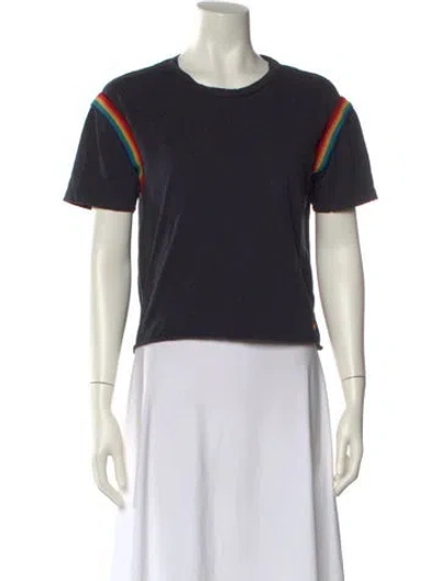 Pre-owned Aviator Nation Colorblock Pattern Crew Neck T-shirt In Black